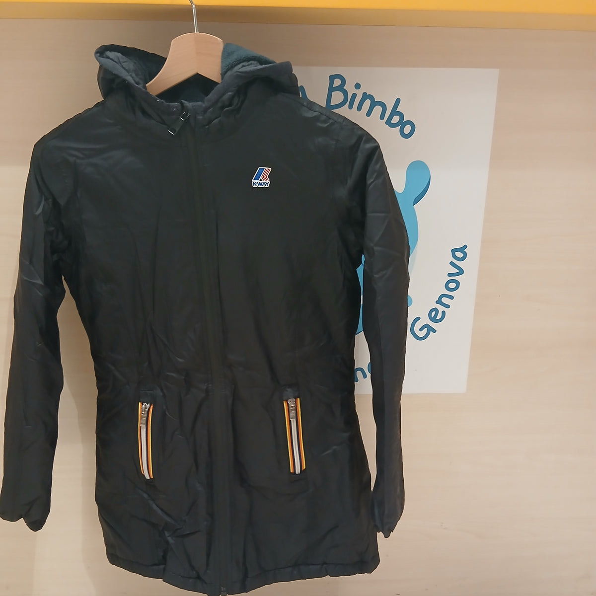 Giacca K-way Nera 12a Lunga Interno Pile Cerniera Cambiata