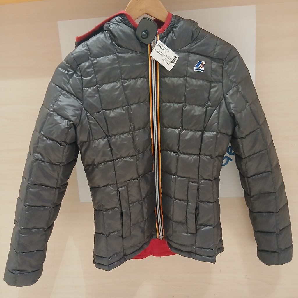 Piumino K-way 12a Double Face Ciliegia Grigio