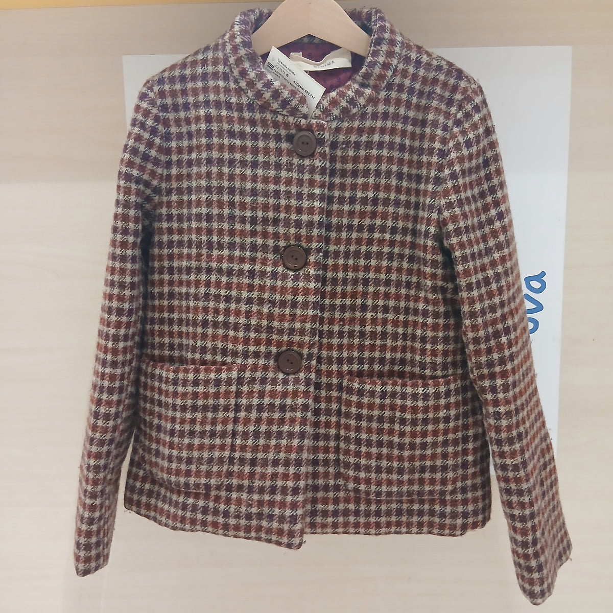 Cappotto Beige Rossa Quadri 6a Minina